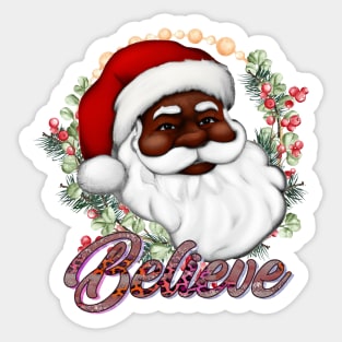 Believe Afro Santa Christmas Sticker